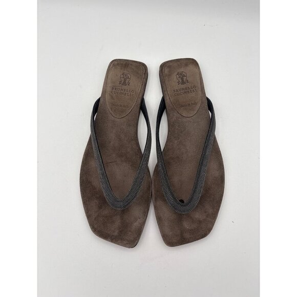 Women’s Brunello Cucinelli Size 6 Suede Flip Flop w/ Sparkly Strap